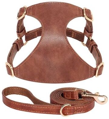 Uplift Picks Soft Genuine Leather Dog Harness And Leash Set For Small Medium Pets brown m