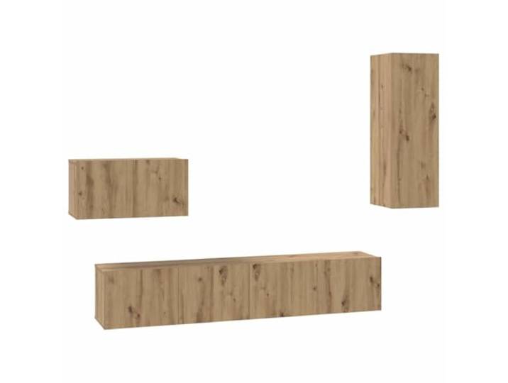 hliofuir Wand-TV-Schrank 4-teilig Artisan-Eiche Holzwerkstoff Modulares Lowboard Hängeschrank Set für Wohnzimmer und Schlafzimmer mit Scharniertüren und viel Stauraum.