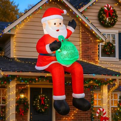 Trendy Discount Goods LED Holiday Lights, Inflatable Santa Claus On Roof, Xmas Yard Decoration With Gift Bag white