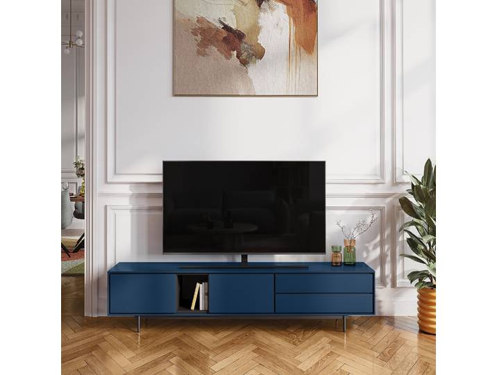 HABITAT - Meuble TV 2 portes et 2 tiroirs - Bleu pétrole - Design by Céline Mognon Fichet - Farrel