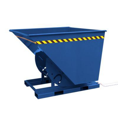 Eichinger-Industrie Kippbehälter, hohe Bauhöhe, 300 l, bis 1500 kg, Abrollkufen, quer zur/in Fahrtrichtung kippbar, Stahl, enzianblau RAL 5010