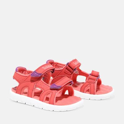 Sandale TIMBERLAND "PERKINS ROW BACKSTRAP SANDAL", Mädchen, Gr. 29, atmungsaktiv, rot (cayenne), Synthetik, Schuhe Sandale, mit Klettverschluss