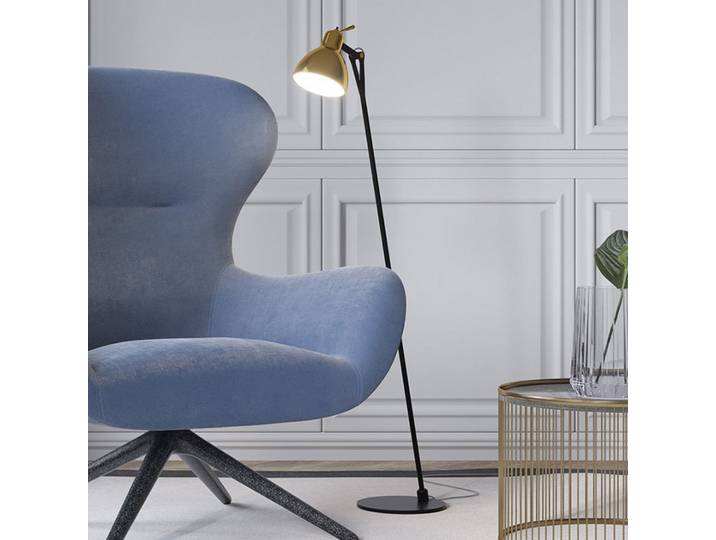 Lampadaire Luxy F0 Glam, noir/doré, abat-jour en verre - Rotaliana - Salon / séjour - Design - Métal - À ampoule unique