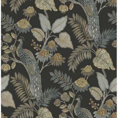 Chris Loves Julia x A-Street Prints Geneva Black Peacock Paradise Wallpaper
