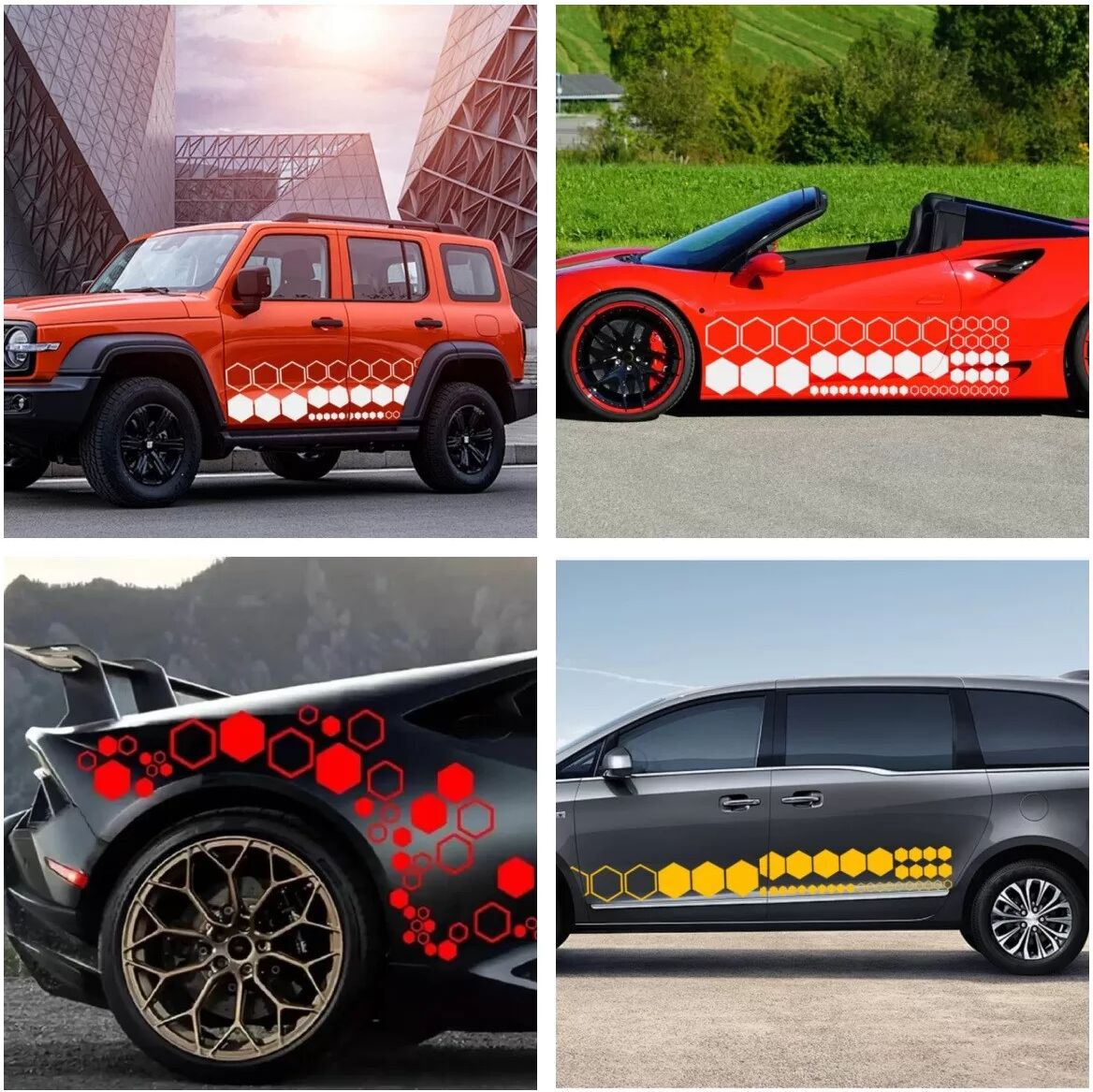 INF Honeycomb Hexagon Auto Aufkleber (2er-Pack) - Individuelle Dekoration für Ihr Fahrzeug Mehrfarbig