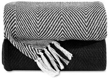 COZY TRENDS COLLECTION Cozy Cotton Elegance: Handmade 50''x60'' Throw Blankets (Set of 2) with Tassels