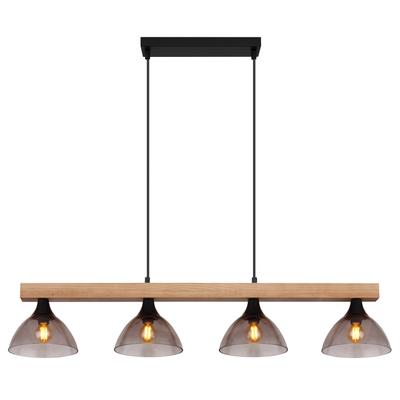 GLOBO LIGHTING Hängeleuchte "LINDI", schwarz (schwarz matt), 4, H: 150cm, 1 Stk., Leuchten, Hängeleuchte für Esszimmer Holz & Rauchglas, Hängeleuchte