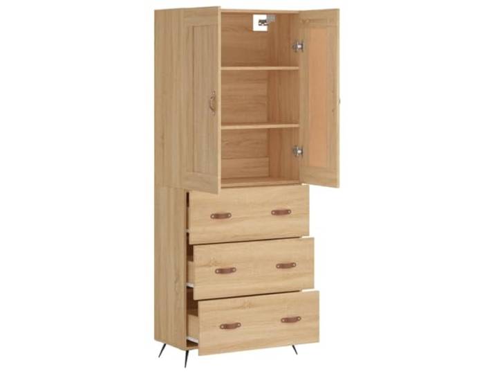 KTHLBRH Sideboard Eiche Sonoma 69,5 x 34 x 180 cm Holz mehrschichtig Füße aus Metall, praktische Türen, Montage erforderlich, 1 Sideboard + 1 Regal