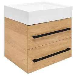 SAT Cube Way Waschtisch mit Unterschrank und schwarzem Griff 60x53x46 cm Hickory-Eiche matt CUBE46C602DHSATCW