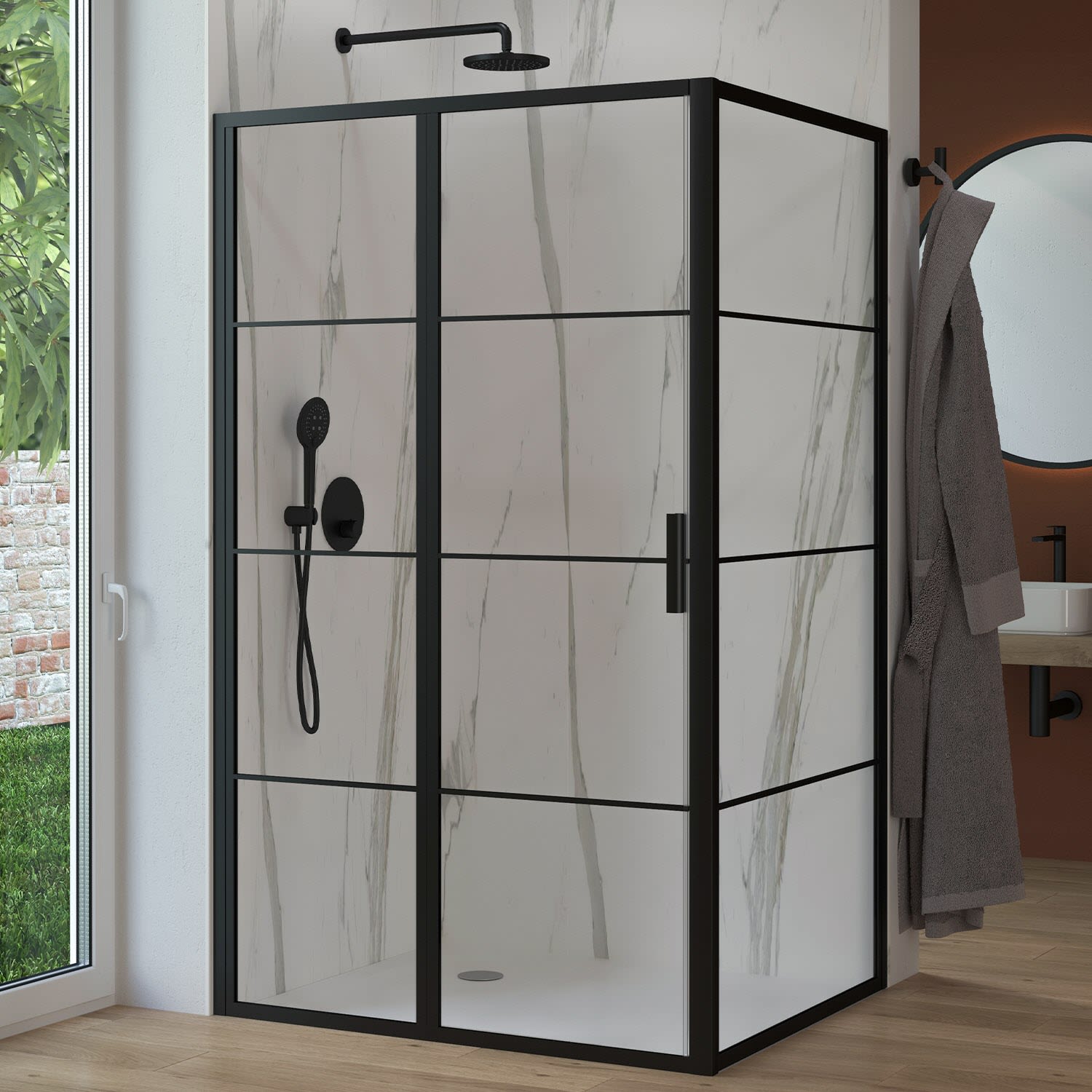 Sturotec 3060 Drehtür mit Festelement und Seitenwand 120 x 120 x 200 cm mit Nano-Beschichtung