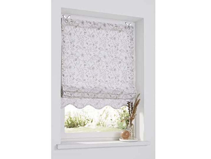 Store Bateau Finja imprimé Natural\, Volant décoratif\, avec oeilets et Crochets\, sans perçage\, Blanc 60 x 140 cm