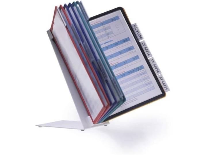Durable 557000 Vario Table Pupitre Métallique de Table 10 Pochettes pour Consultation et Présentation Documents A4 Coloris Assortis
