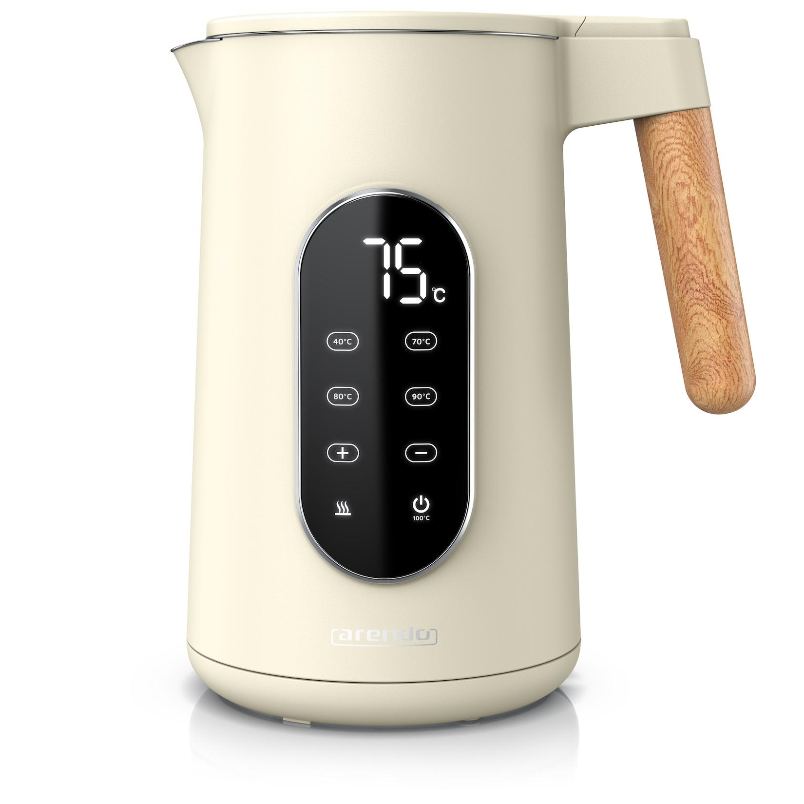 Arendo Wasserkocher, Edelstahl, Doppelwand, Temperatureinstellung 40° - 100 °C mit Anzeige, beige