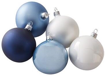Glass Bauble Ornaments - Set of 12 - Blue & Cream - Ballard Designs