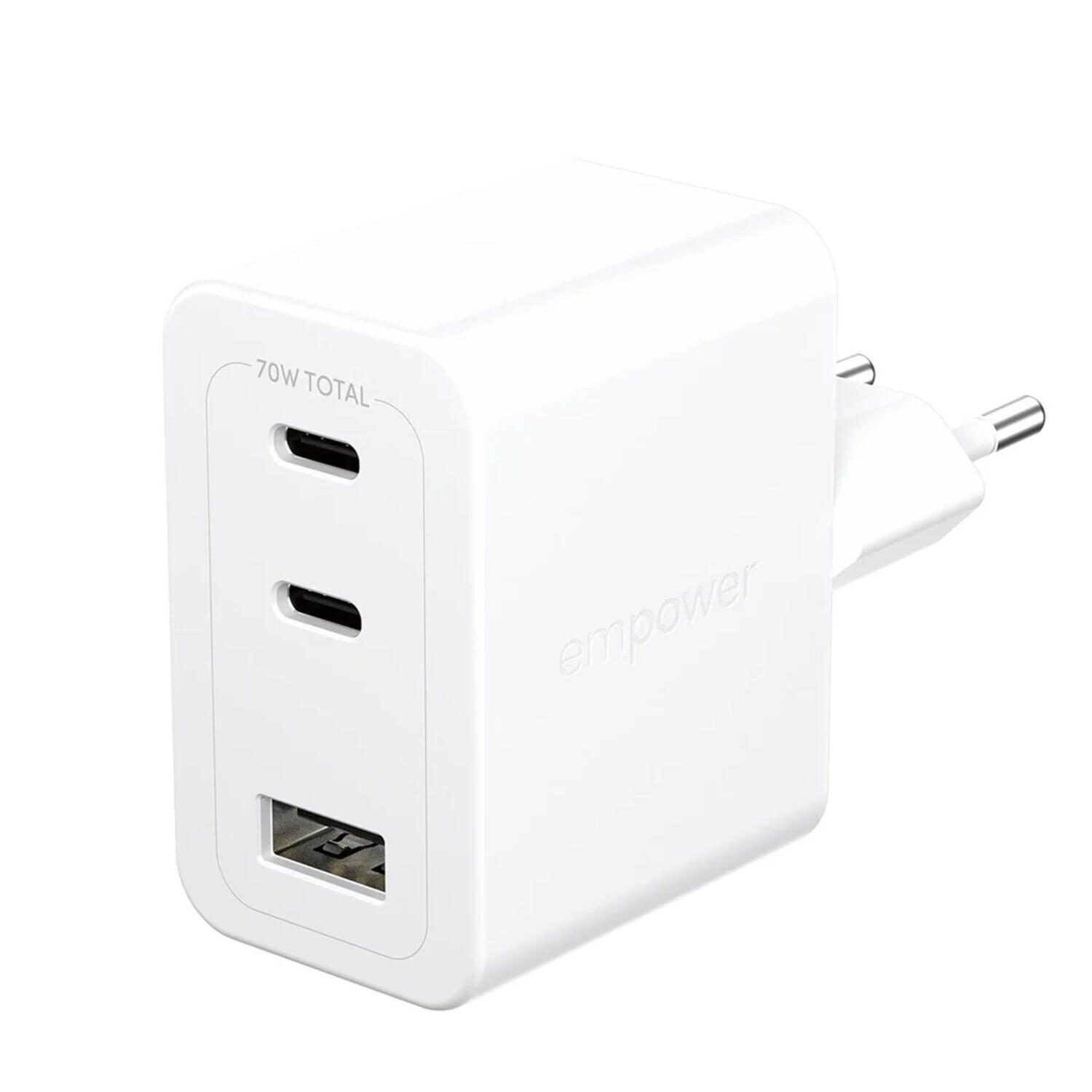 PanzerGlass™ empower™ by PanzerGlass® Turbo 70W Multiple Ladegerät inkl. 2 x USB-C + USB-A , EU Anschluss, Silber Weiss EM31479