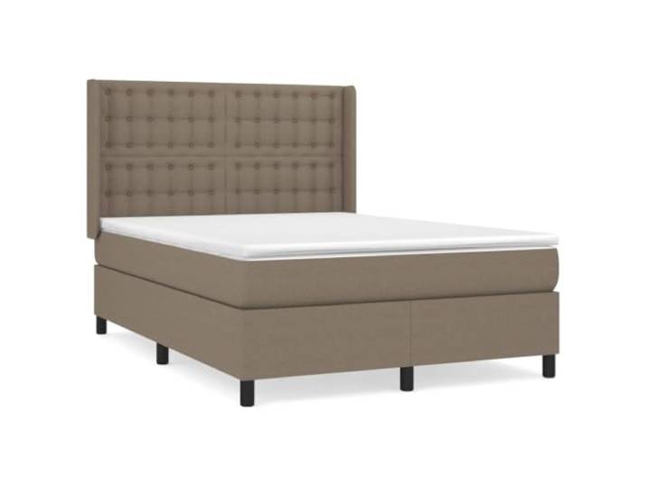 PUGYNBK Boxspringbett, 140 x 200 cm, mit Federkernmatratze Verstellbares Kopfteil, Bezug in Taupe, mittlere Festigkeit, atmungsaktiver Bezug