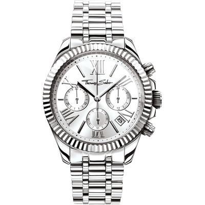 Chronograph THOMAS SABO "DIVINE CHRONO", silber (silberfarben, silberfarben), Armbanduhren, Damen, Chronograph, Quarzuhr, Armbanduhr, Damen, Datum, Stoppfunktion, 12/24-Std.-Anzeige
