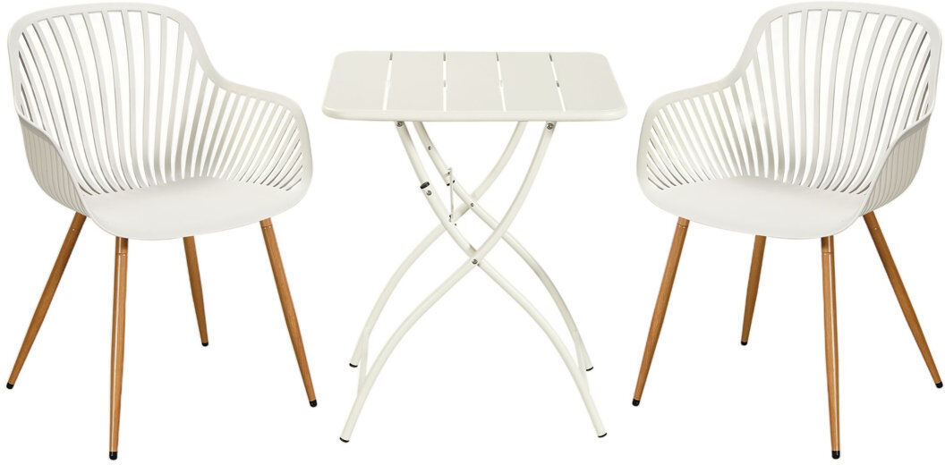 Dakota Fields 3-Piece Bistro Garden Set with Folding Metal Table & Armchairs Off-White