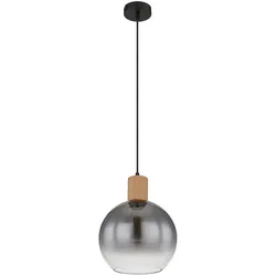Pendelleuchte Esstisch Holz Esstischlampe Industrial Esszimmerlampe Hängeleuchte, Metall Glas rauch, 1x E27 Fassung, DxH 25x120 cm