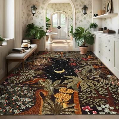 Garvee Midnight Jungle Animal Area Rug