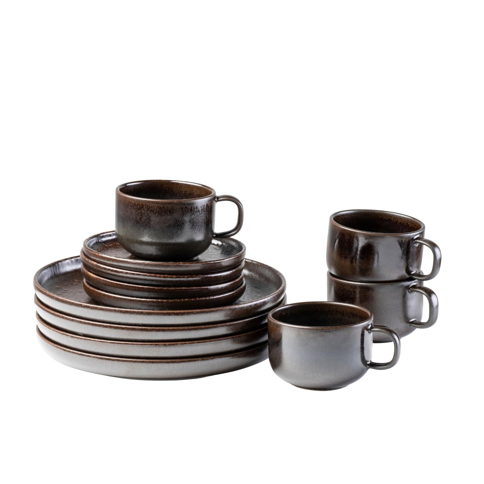 Gipfelstück Kaffeeservice, Steinzeug Glockenklang Bronze / Braun