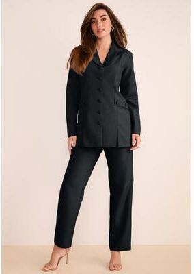 Plus Size Women's Plus Size Long Sleeve Ten-Button Shawl-Collar Pant Suit - 2-Piece Pant Set by Roaman's in Black (Size 42 W)