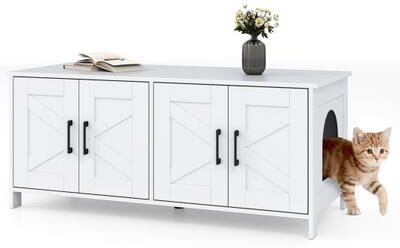 Costway Cat Litter Box Enclosure for 2 Cats Modern Kitty Litter Box Furniture Hidden-White