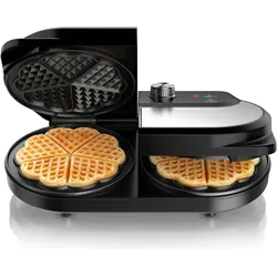 Arendo Waffeleisen 2 Zonen, 1400 W, 2 Herzwaffelplatten, Temperaturregler, silber/schwarz, Waffeleisen, Schwarz, Silber