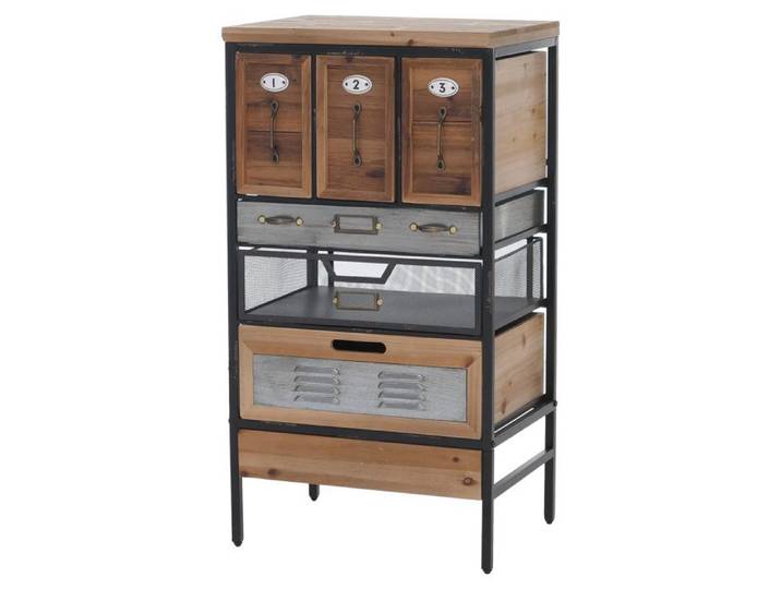 Commode d'apothicaire HWC-Q77 vintage bois et métal 85x46x35cm