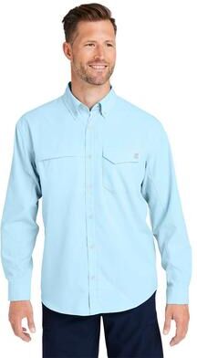 HUK H150172 Athletic Men's Tide Point Pocket Fishing Shirt in Crystal Blue size Large   Polyester