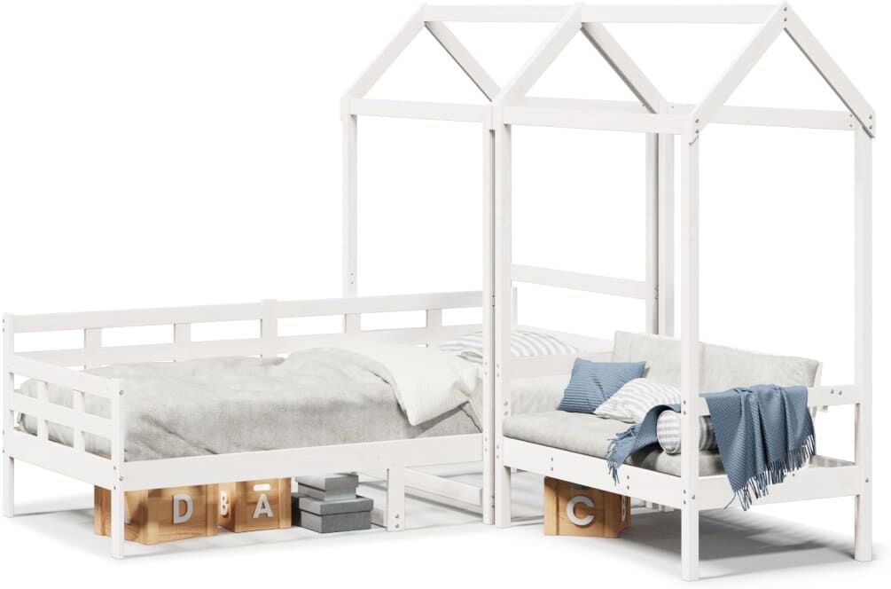 vidaXL Ensemble de lit de jour et de banc et toit sans matelas blanc