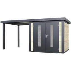 Wolff Finnhaus Metall-Holzgartenhaus Hybridhaus Alvar - 28 mm 466 x 240 cm (Alvar 4724) naturbelassen
