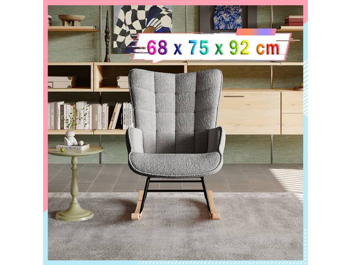 Chaise à bascule de loisirs grise, chaise à bascule rembourrée, fauteuil 68x75x92 cm, adapté aux salons, chambres et bureaux