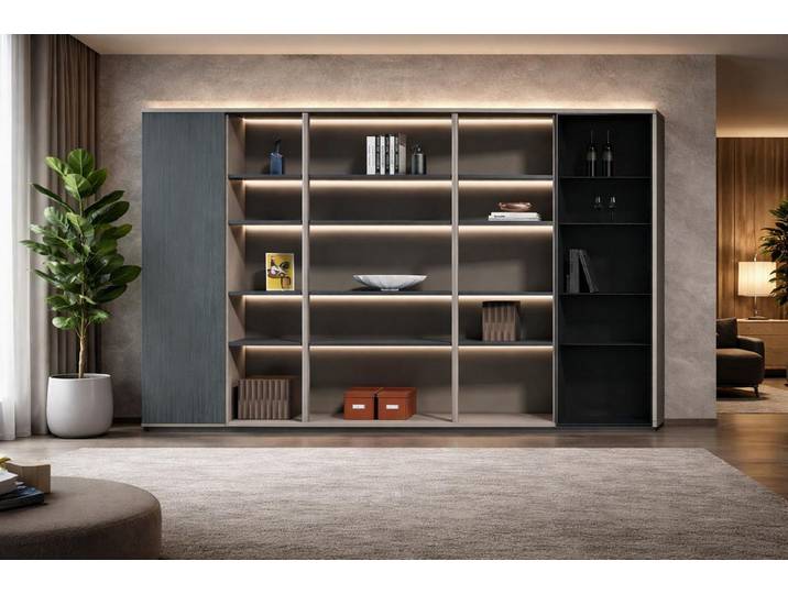 JVmoebel Wohnwand Regalsystem Bücherregal Beleuchtung für Ihr Büro oder Wohnzimmer, (1-St), Made in Europa