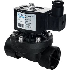 FSA Magnetventil Budget P-1-24-C, 1 Zoll, Kunststoff, stromlos geschlossen, bis 6 bar, 24V