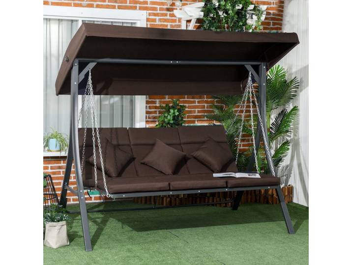 Balancelle de jardin - Hollywood - 3 places - Inox - Toit pare-soleil réglable