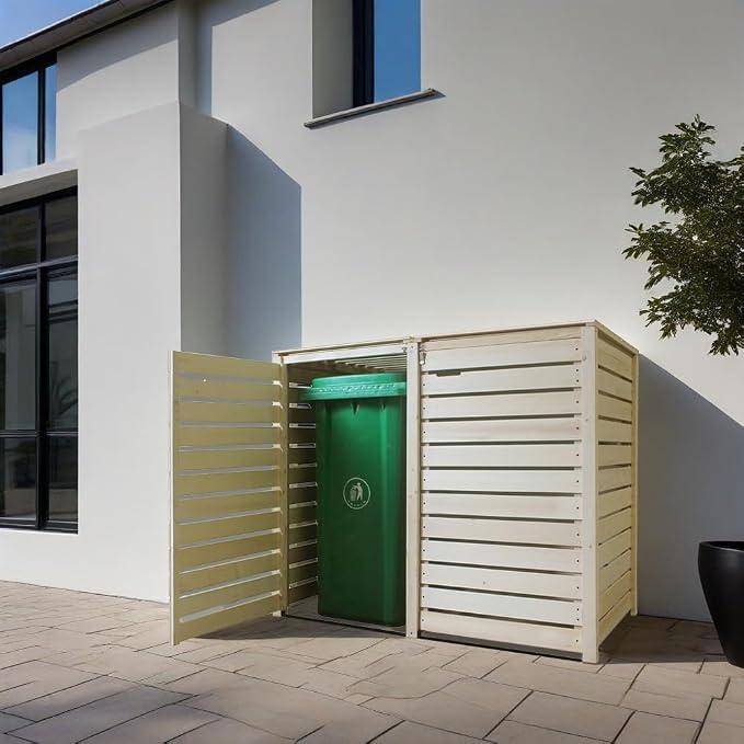Mülltonnenbox Mülltonnenverkleidung Mülltonnecontainer Holz 240L Natur mit Rückwand Modell HH (2 Tonnen)