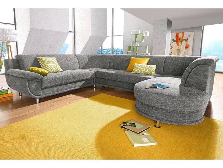 Wohnlandschaft, Softlux-Kunstleder & NaturLeder, Braun, 320×94 cm, U-Form, Mit Bettfunktion, Trendmanufaktur