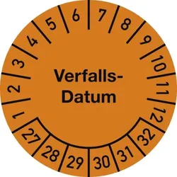 Dreifke® Prüfplakette Verfalls-Datum 2027-2032, Dokumentenfolie, Ø 25 mm, 10 Stück/Bogen