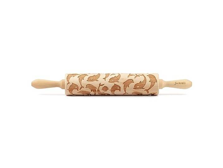 Folkroll Teigrolle Delfine, groß, 43 cm, Nudelholz, Prägerolle, Muster, Motiv, Rolle, Buchenholz, 336984