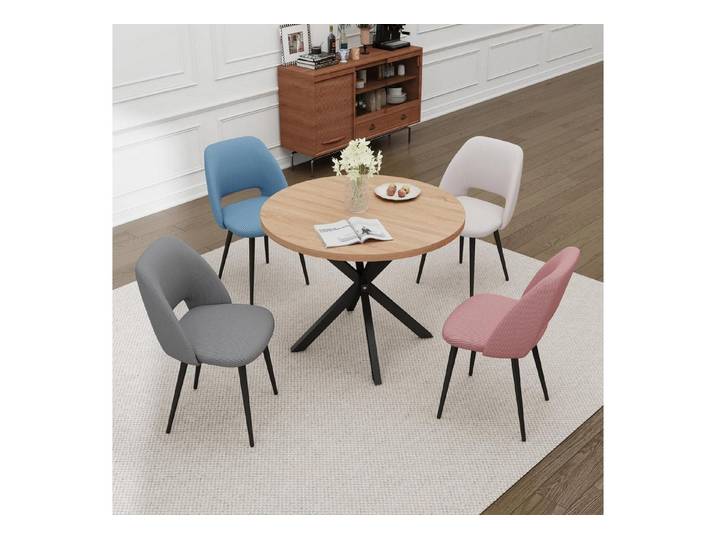 LuxusKollektion Esstisch Esstisch Stuhlset 100cm rund MDF 4 Stühle Helle Farbe Kombination 1 (1-St)