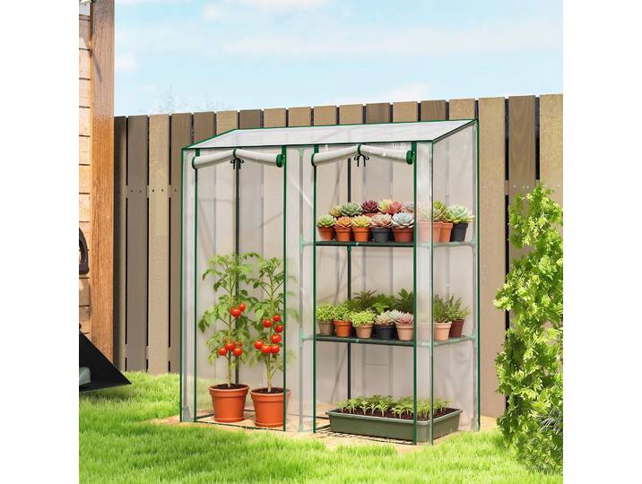 Outsunny Serre PVC 3 Niveaux Acier Transparent 2 Portes