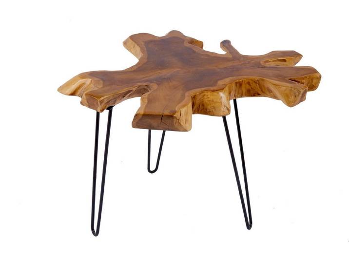 Licht-Erlebnisse Couchtisch PERTH, Handarbeit aus Teakholz Metall Natur Schwarz 60 x 58 x 52 cm (LxBxH)