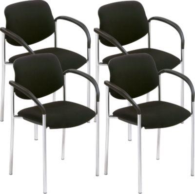 Nowy Styl Besucherstuhl STYL, mit Armlehnen, stapelbar bis 6 Stück, bis 110 kg, Bezug schwarz, Gestell chromsilber, 4 Stück