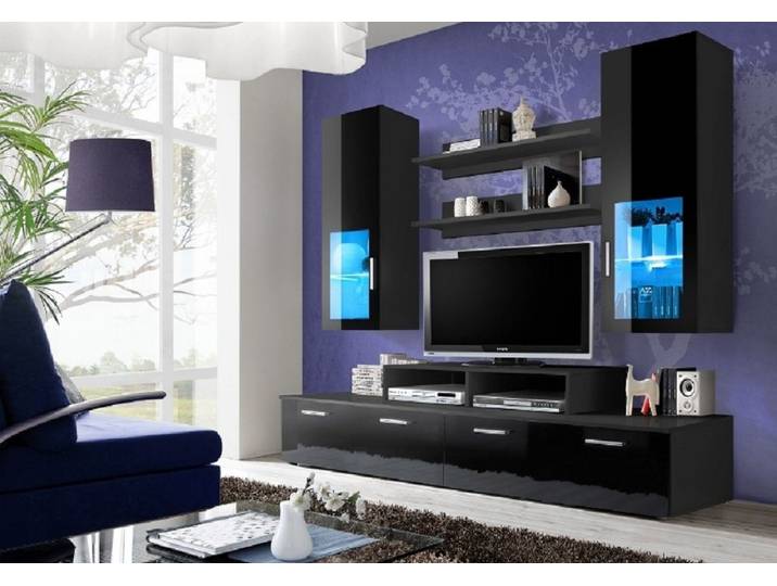 ASM-Moebel Wohnwand Wohnwand MINI mit Hochglanzfronten und Led Beleuchtung, Mit Hochglanzfronten