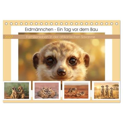 Erdmännchen - Ein Tag vor dem Bau (Tischkalender 2027 DIN A5 quer), CALVENDO Monatskalender