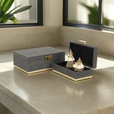Cheungs Strandiva Gray Woven Themed Rectangle Box Set With Gold Metal Base