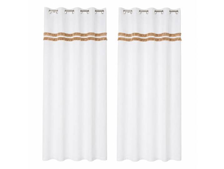 Lot 2 rideaux avec anneaux en coton blanc 140x260x260 cm