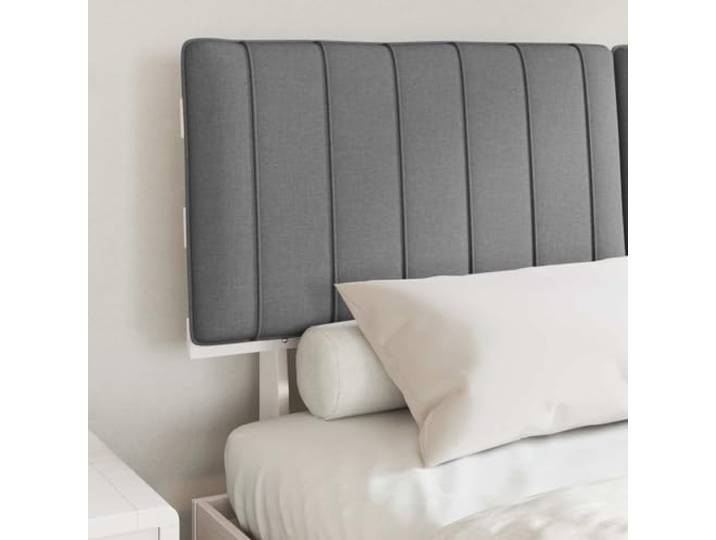 Bett aus Massivholz mit gepolstertem Kopfteil Hellgrau 150 x 200 cm Massives Kiefernholz, Lattenrost, leicht zu reinigen, einfache Montage, britisches King