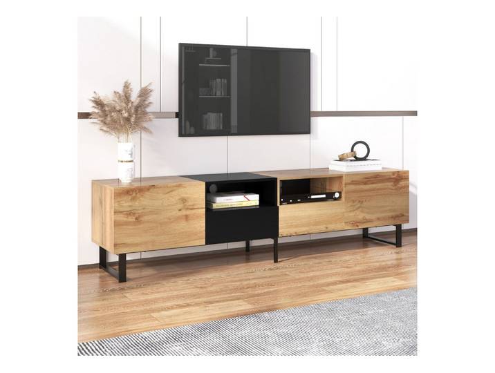 IDEASY TV-Schrank TV-Ständer modern schwarz/holzfarben – großzügig & robust